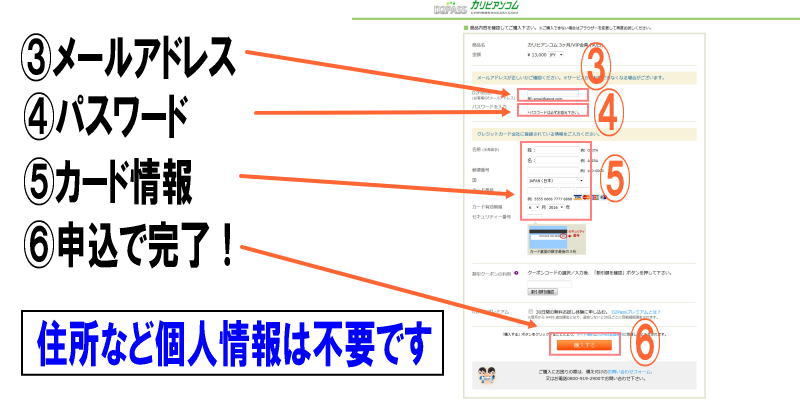 カリビアンコムの申込み入力
